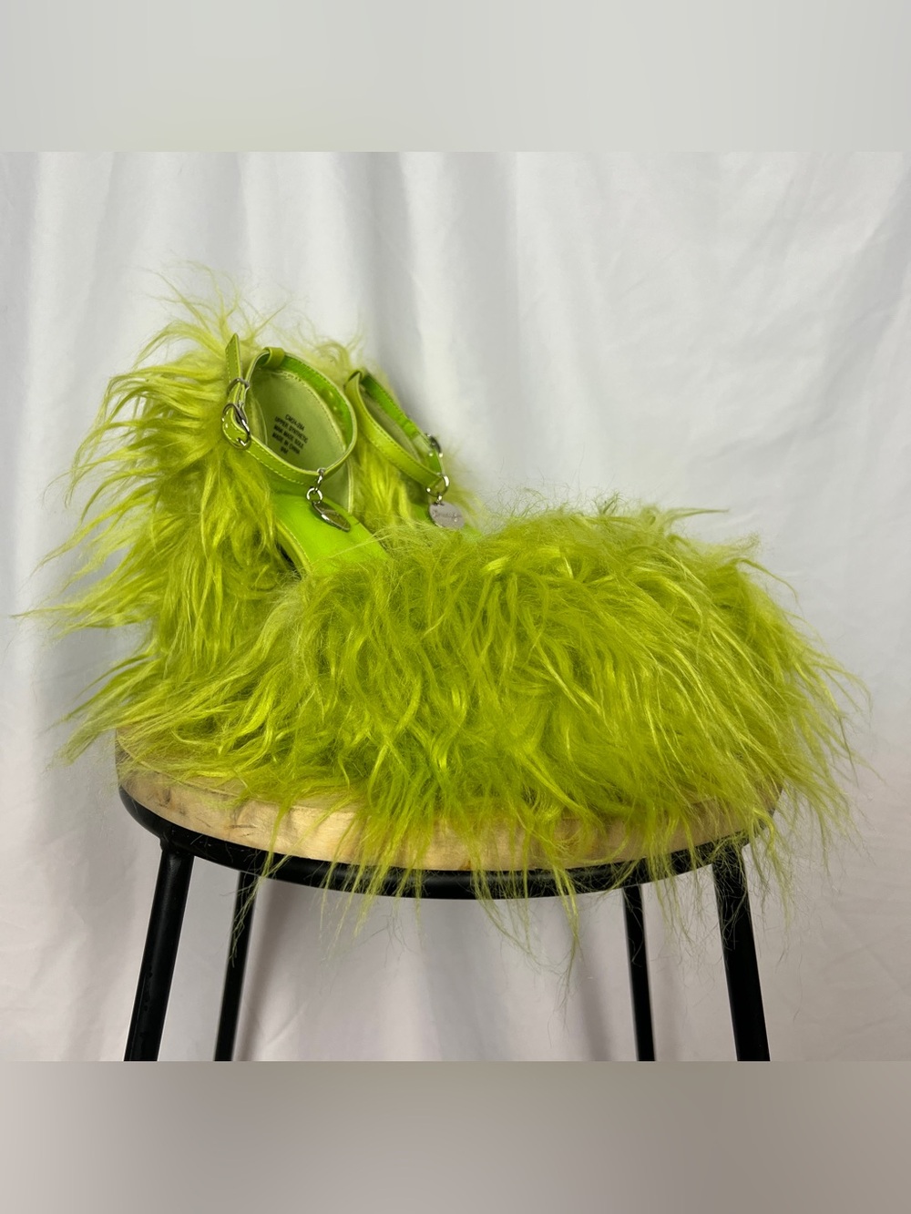 Bright Green Fuzzy Grumpy Faux Fur Platform Heels